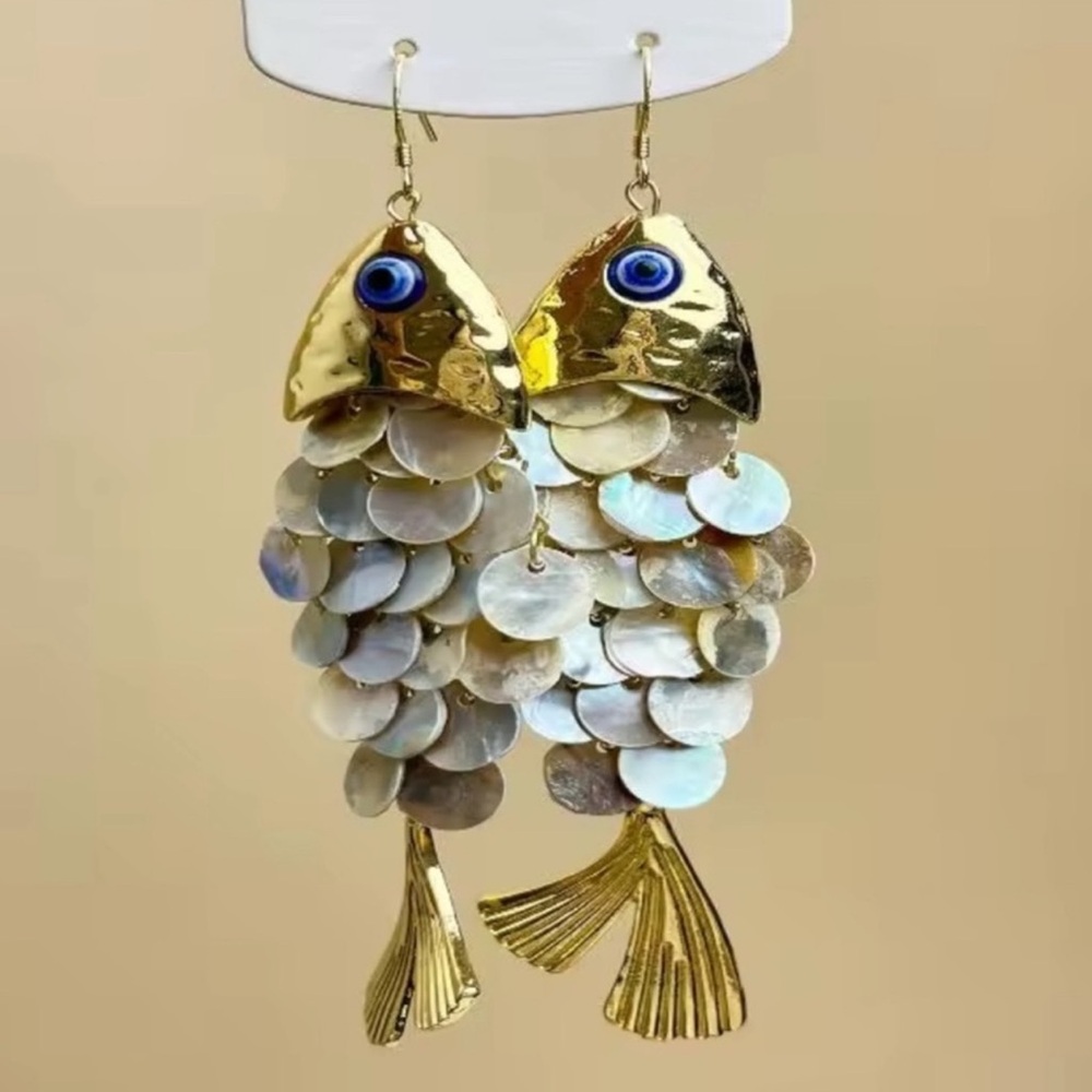 New! Shell Fish Goddess Gold Earrings